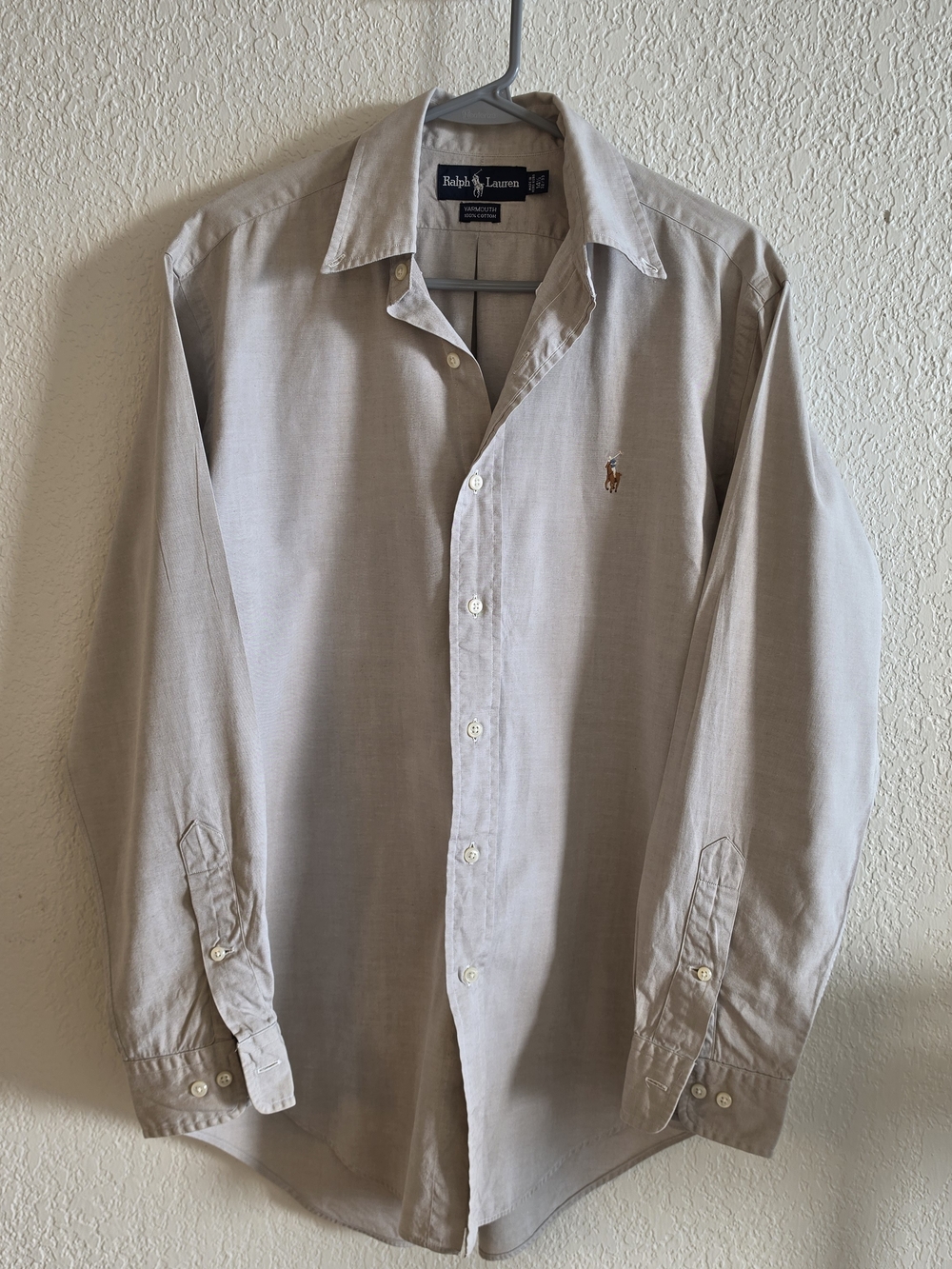 Polo Ralph Lauren Yarmouth Men's 14.5 32/33 Beige Button Down Shirt 100% Cotton